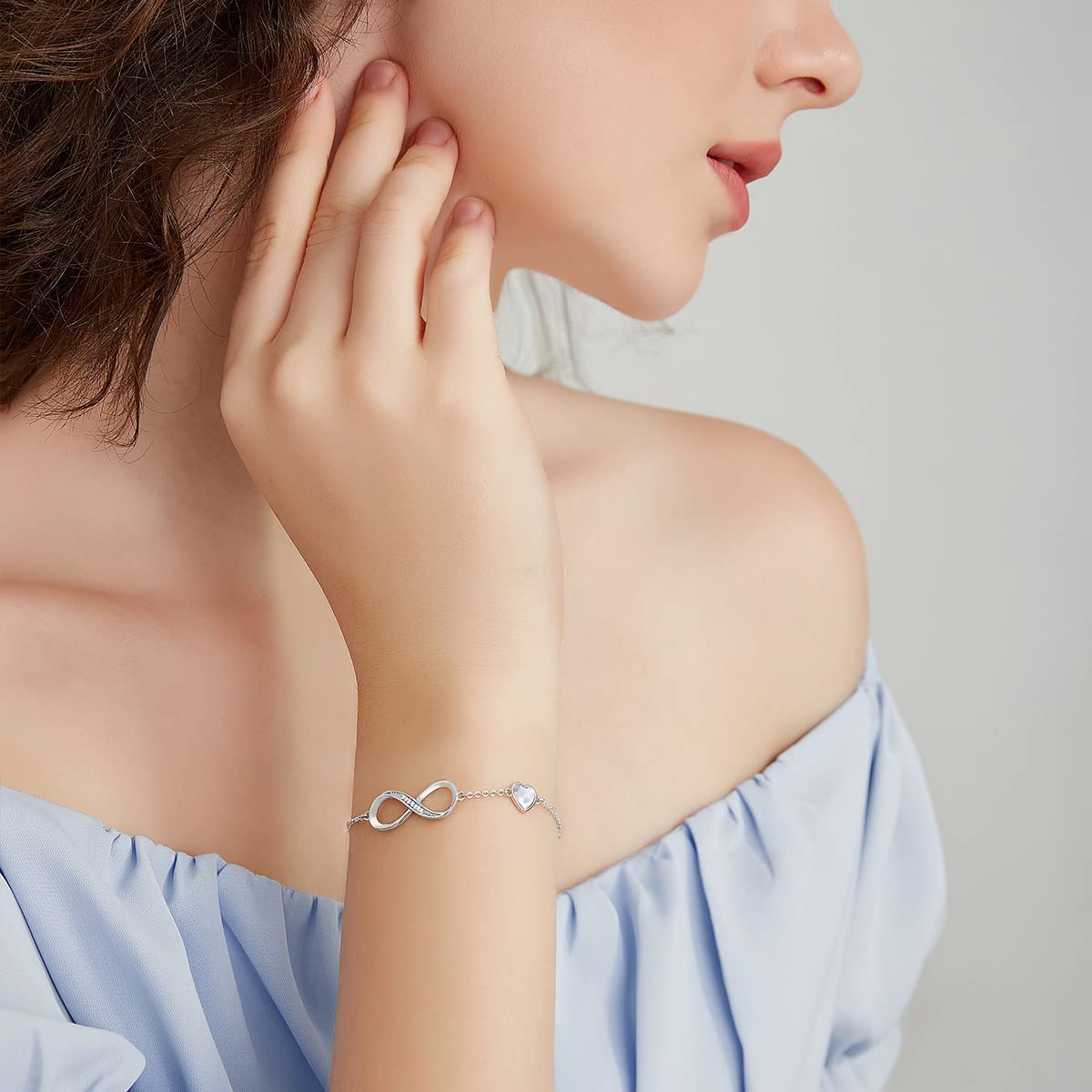 CDE Infinity Heart Symbol Charm Link Bracelet for Women 925 Sterling Silver Stainless Steel Adjustable Anniversary Jewelry Birthday Gifts for Women Wife Girlfriend Her - Image 3